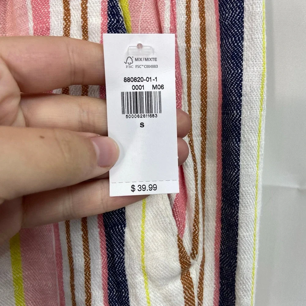 NEW Old Navy women's linen blend striped pull on drawstring pocket pants casual - Picture 2 of 8